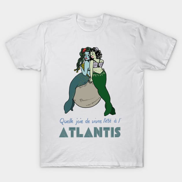 Mermaids in Atlantis vintage travel poster T-Shirt by JennyGreneIllustration